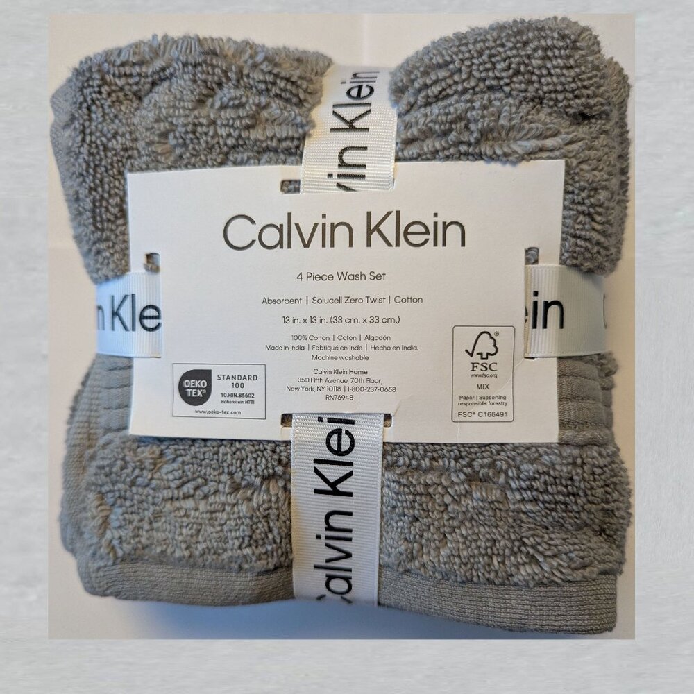 Calvin Klein 4 Piece Grey Wash Cloth Set